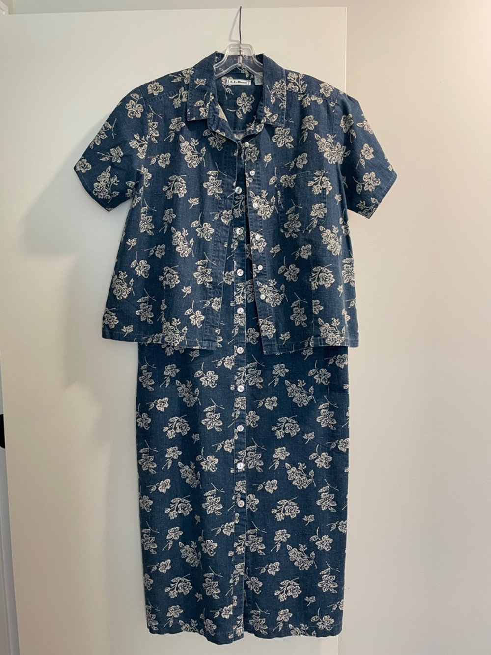 Vintage L.L. Bean Linen Blend Floral Button-Front Two Piece Set